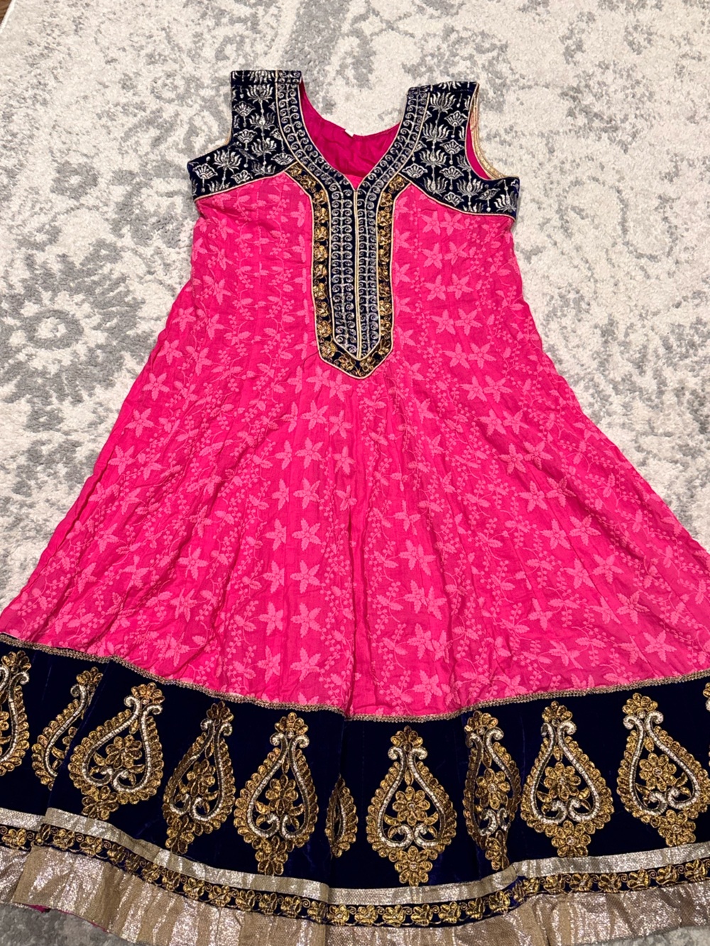 Pink Embroidered Kurta Ethnic Dress with Black & Gold Trim